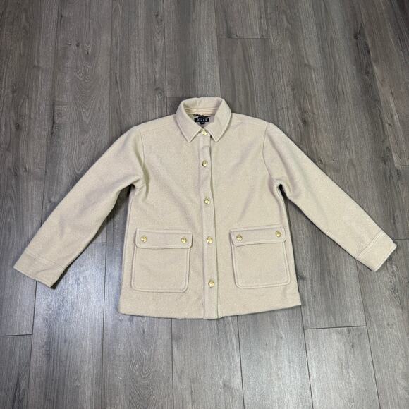 J.Crew Bouclé Shirt Jacket WMNS S Tan Soft Fleece Gold Buttons Pockets Collared - Picture 4 of 8